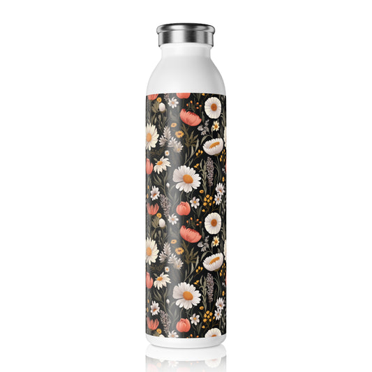 Blossom Elegance: Noir Garden Slim Water Bottle