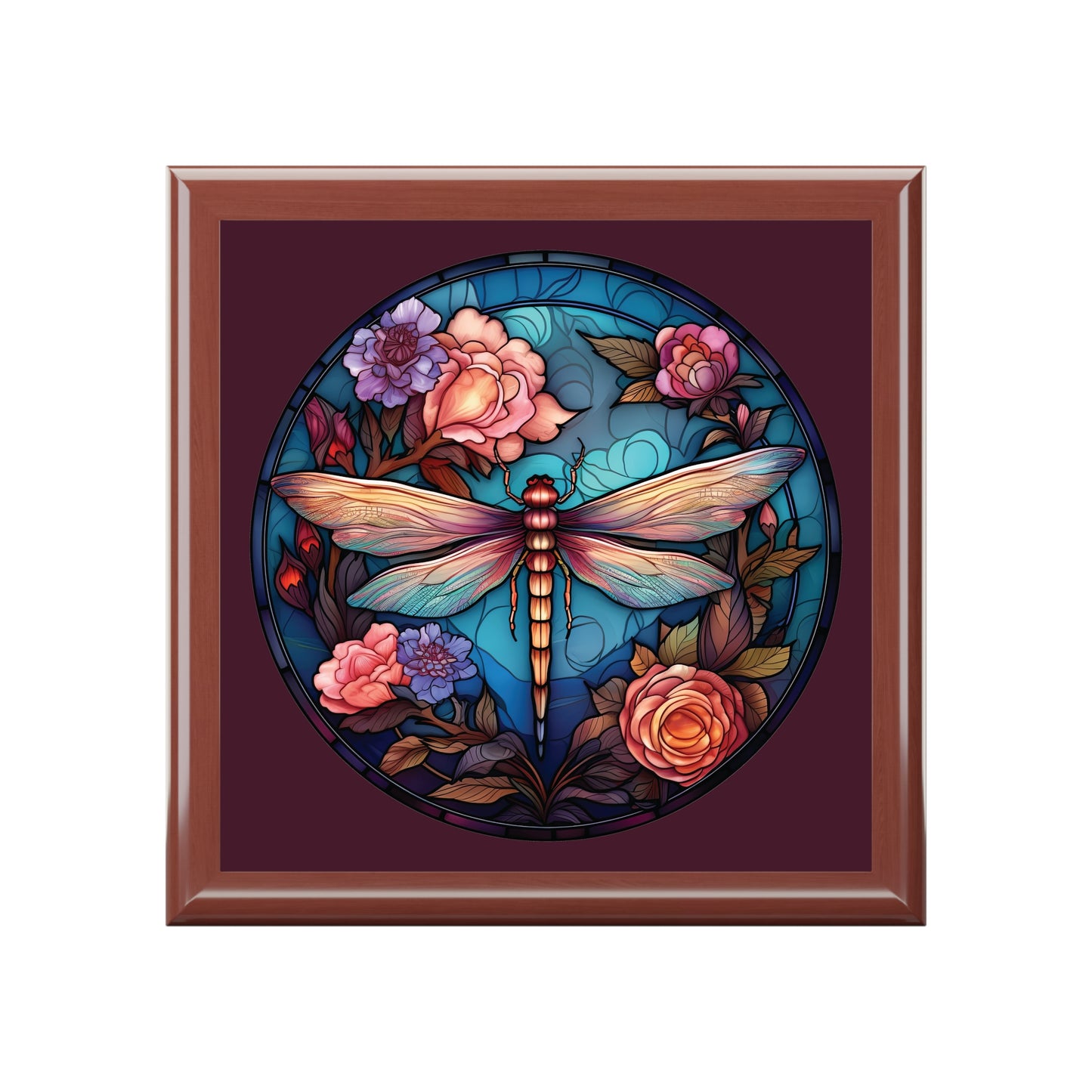 Dragonfly Floral Jewelry Box – Stained Glass Style Trinket Case