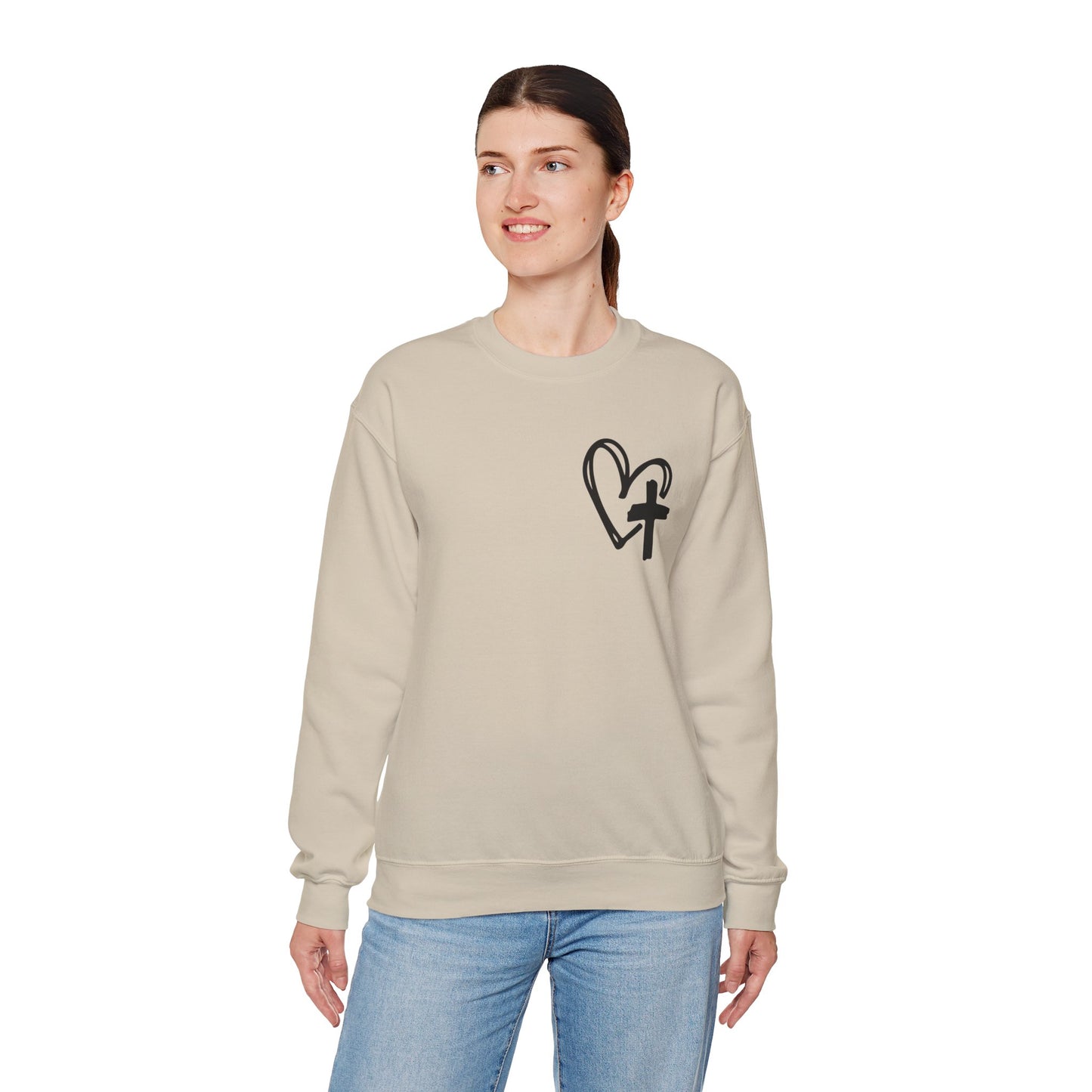 Faith and Floral Cross Unisex Heavy Gildan Blend™ Crewneck Sweatshirt.