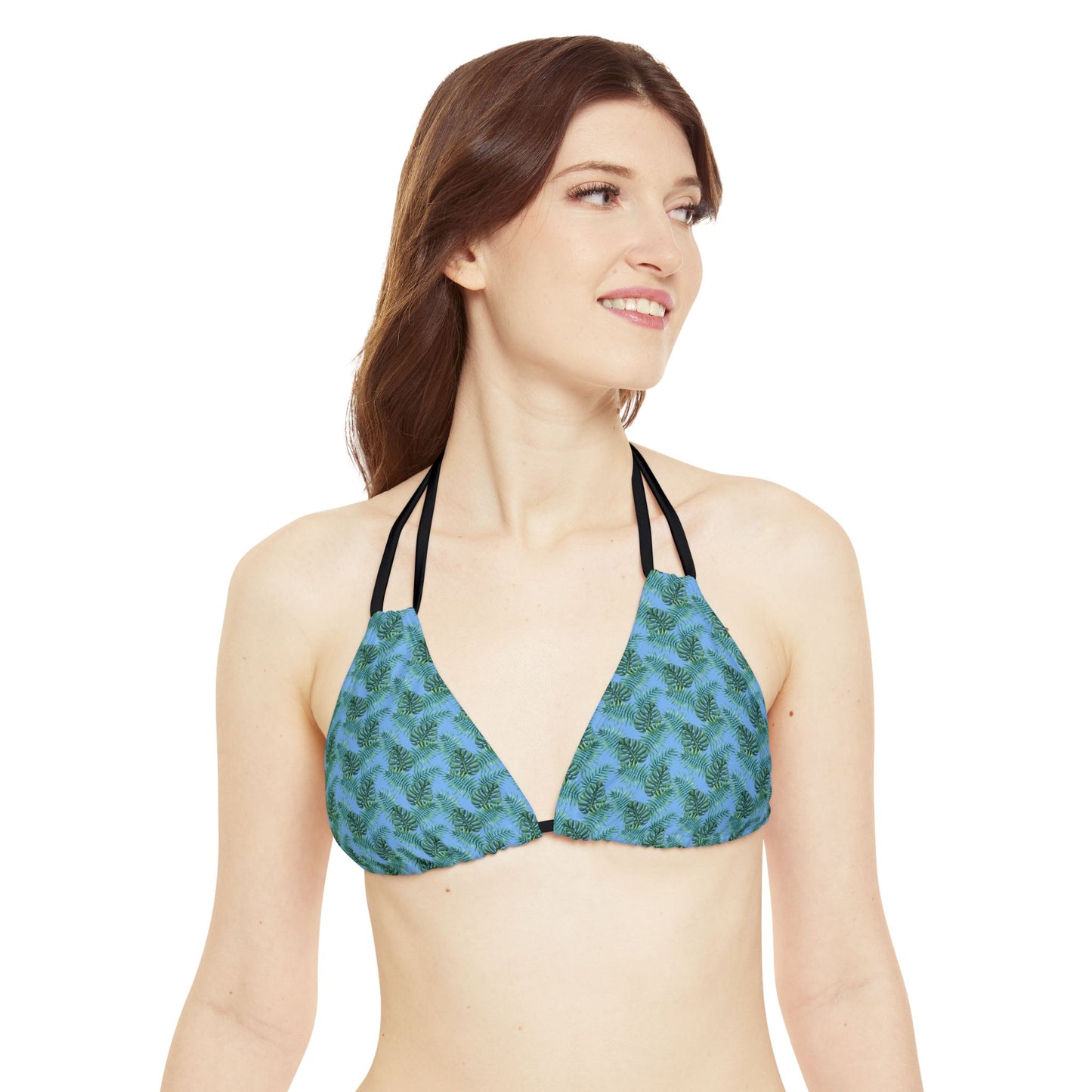 Blue Tropical Bliss Strappy Triangle Bikini Top (AOP)- (PY)