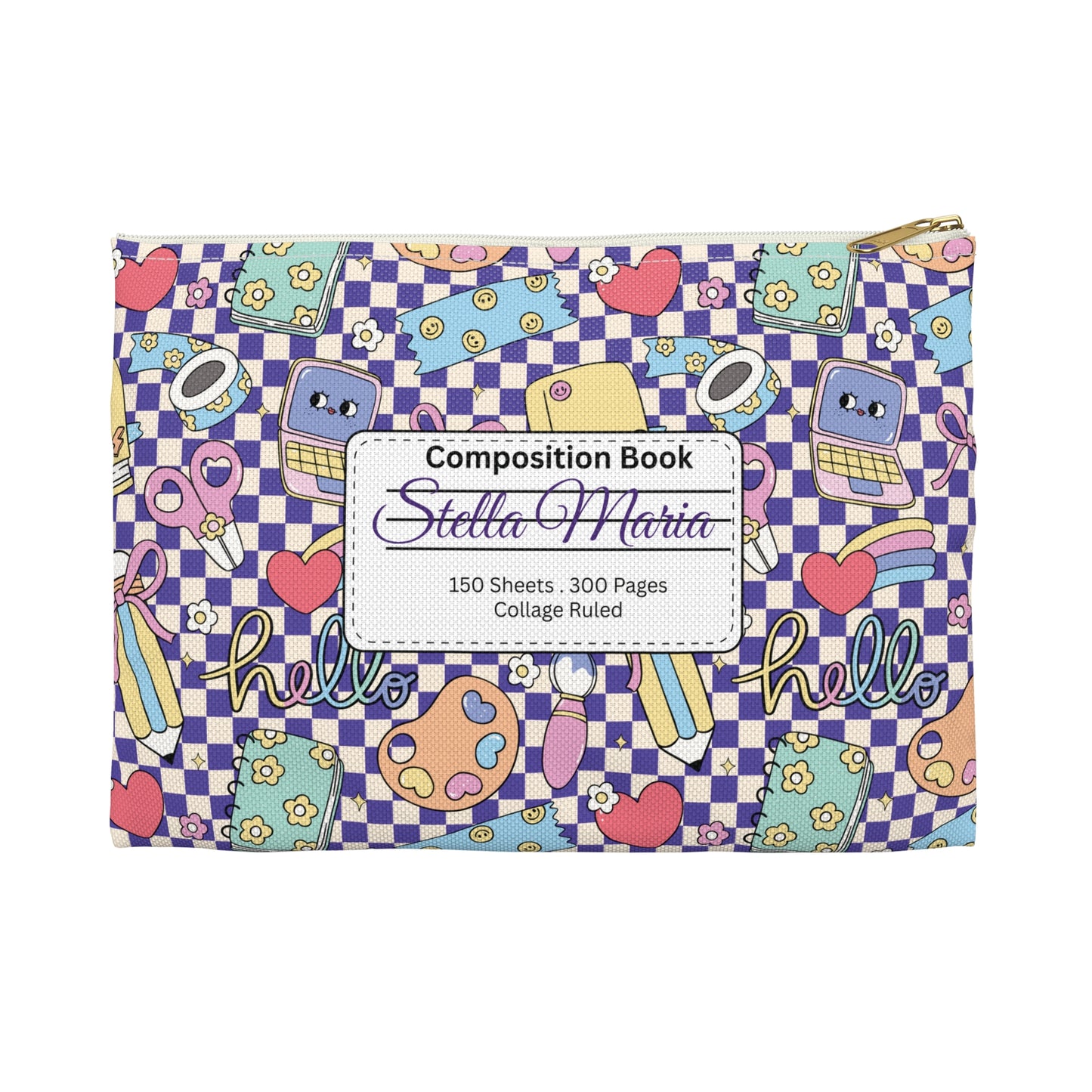 Personalized Purple Doodle Daydream Composition Book Inspired Accessory Pouch, Kids School Supplies, Classroom Organizer, Teacher Gift, Fun Stationery Case, Back to School