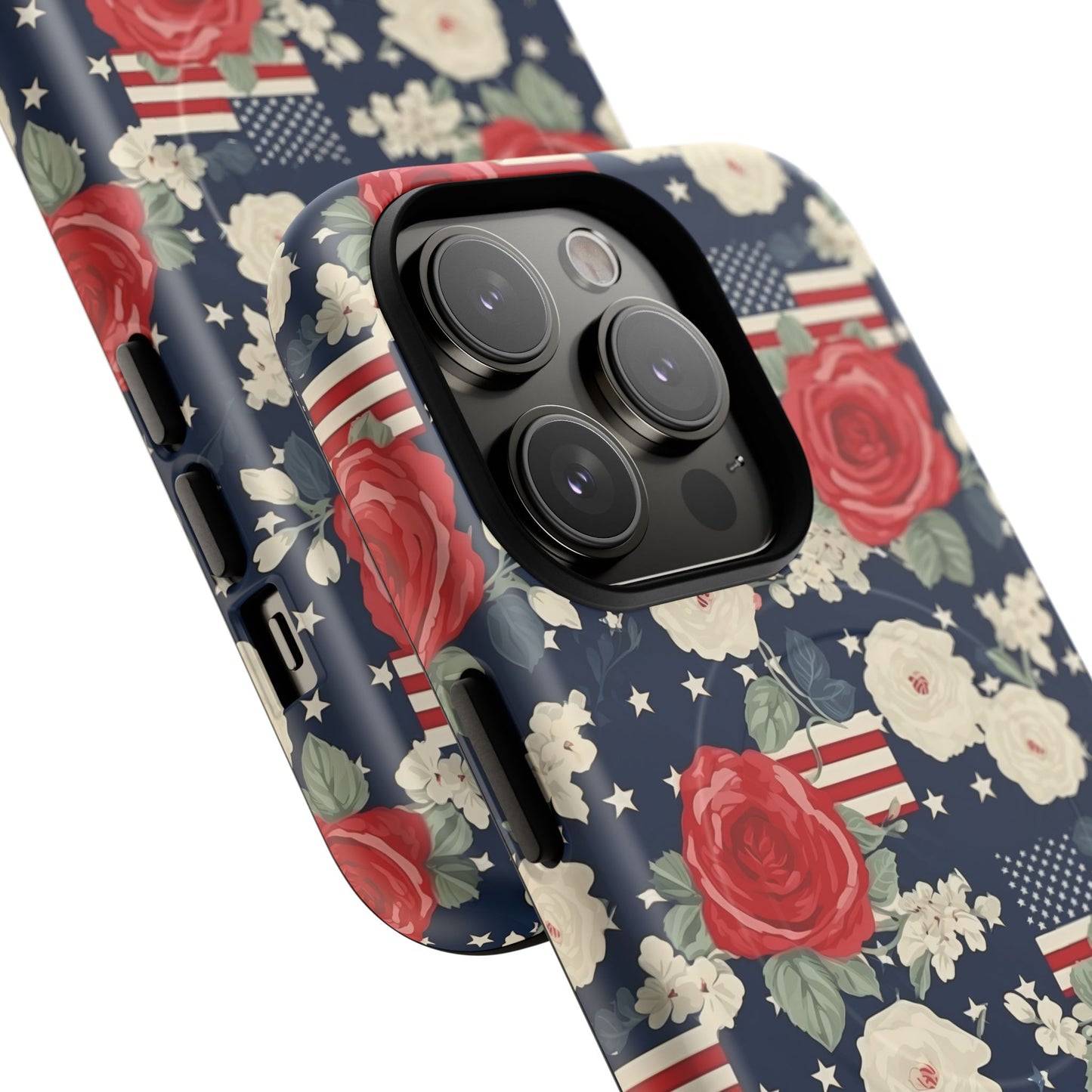 Liberty in Bloom Tough iPhone Magnetic Case, Floral Design, Gift for Moms, Gift for Dads,  iPhone Accessories, Patriotic iPhone Accessory.