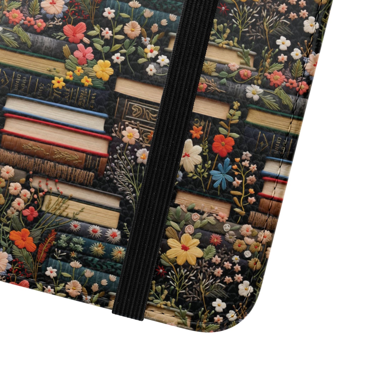 Book Stack Floral Flip iPhone and Samsung Phone Case — Vintage Library Wallet Cover.