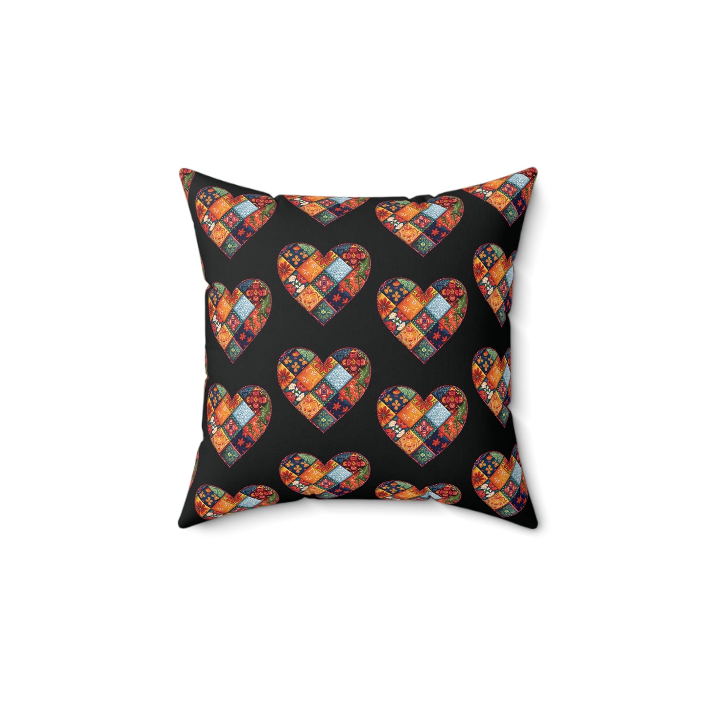 Black Patchwork Heart Spun Polyester Square Pillow