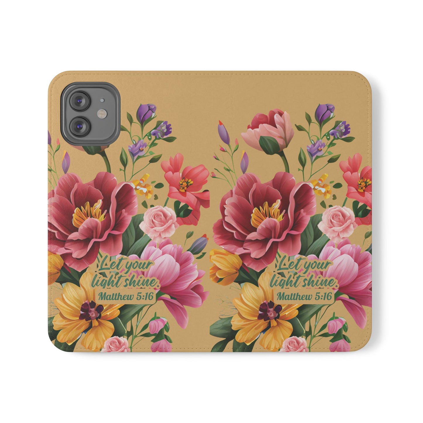 Floral Scripture Flip Case — "Let Your Light Shine" Wallet Phone Cover (Matthew 5:16)