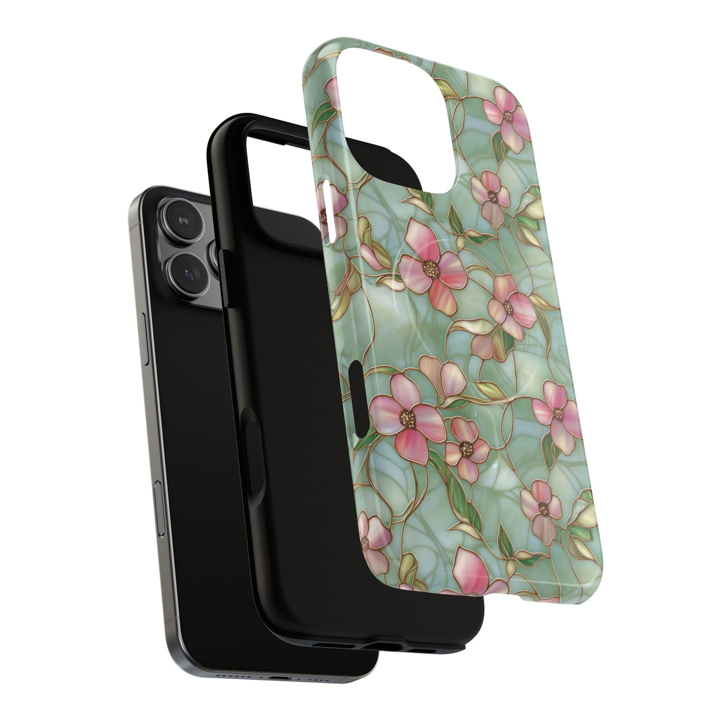 Aqua Bloom Serenity Tough iPhone Magnetic Cases, Cute Flower Design, Stylish Protection, Gift for Her, Trendy Accessories, iPhone MagSafe Accessory.