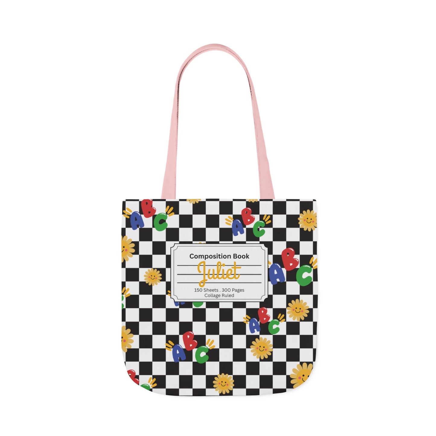 Personalized Schoolyard Chic Composition Book Inspired Canvas Tote Bag with Colorful Straps, Cute School Bag, Eco-Friendly Tote, Back to School Shopping Bag, Teacher Gift Idea