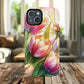 Tulip Glow Tough iPhone Magnetic Case, Floral Design, Spring Gift, Durable Protection, Smartphone Accessories, MagSafe Accessories, Stained Glass Tulip Gift