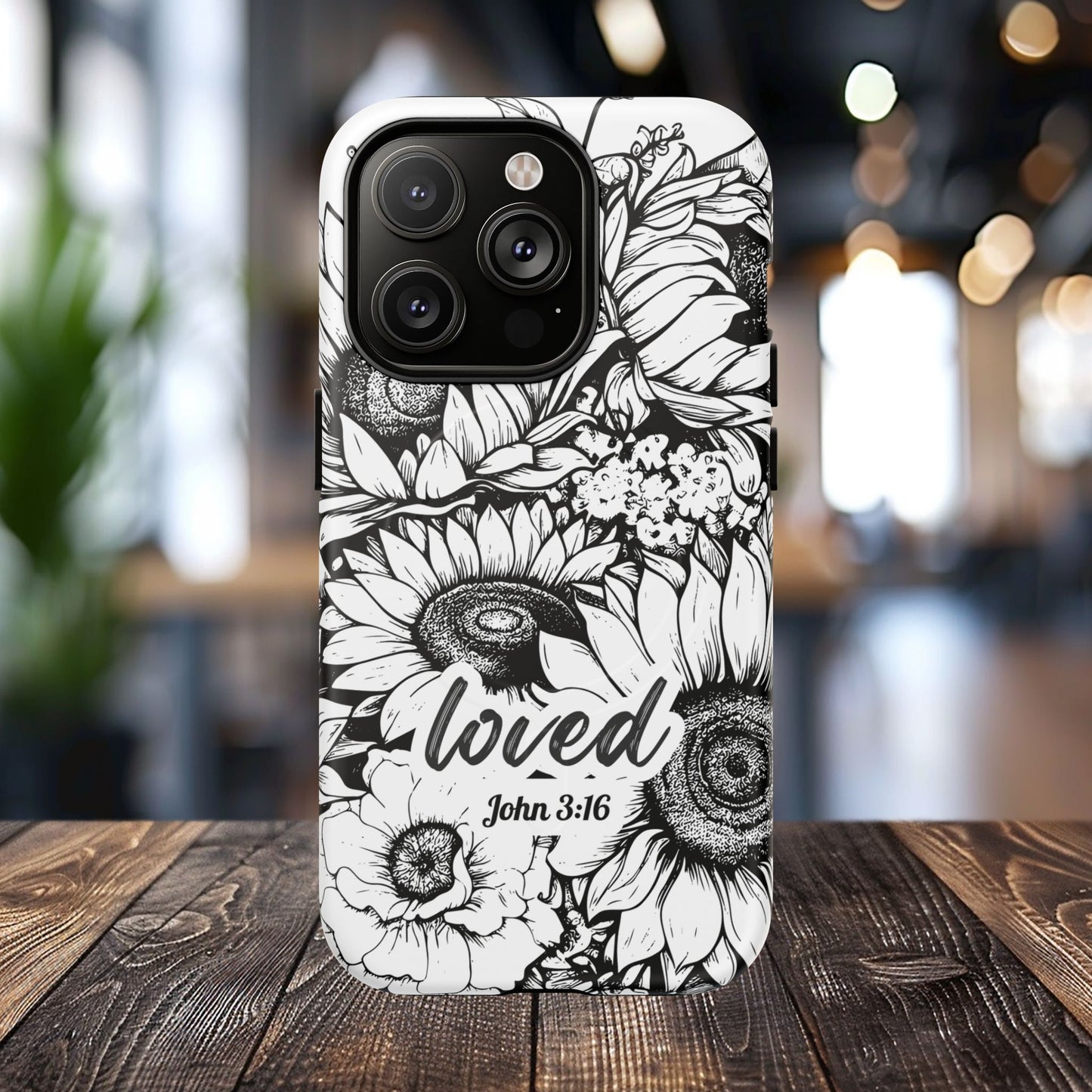 Loved John 3:16, Inspirational Gift, Tough iPhone Magnetic Case Scripture, Sunflower Bible Verse, MagSafe® iPhone® Tough Case, iPhone 14, iPhone 15, iPhone 16, Pro, Pro Max, Plus