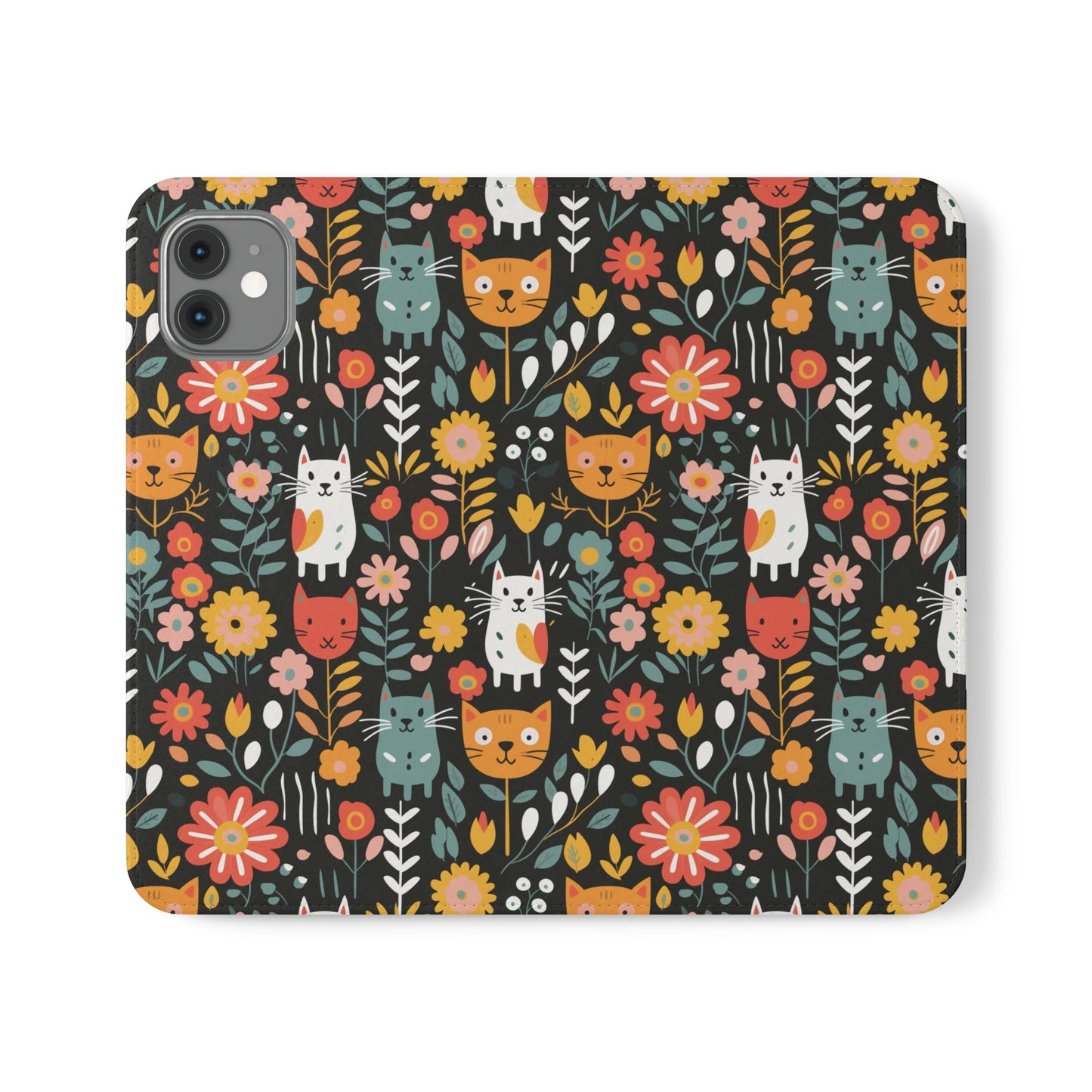 Whimsical Feline Garden iPhone and Samsung Flip Cases