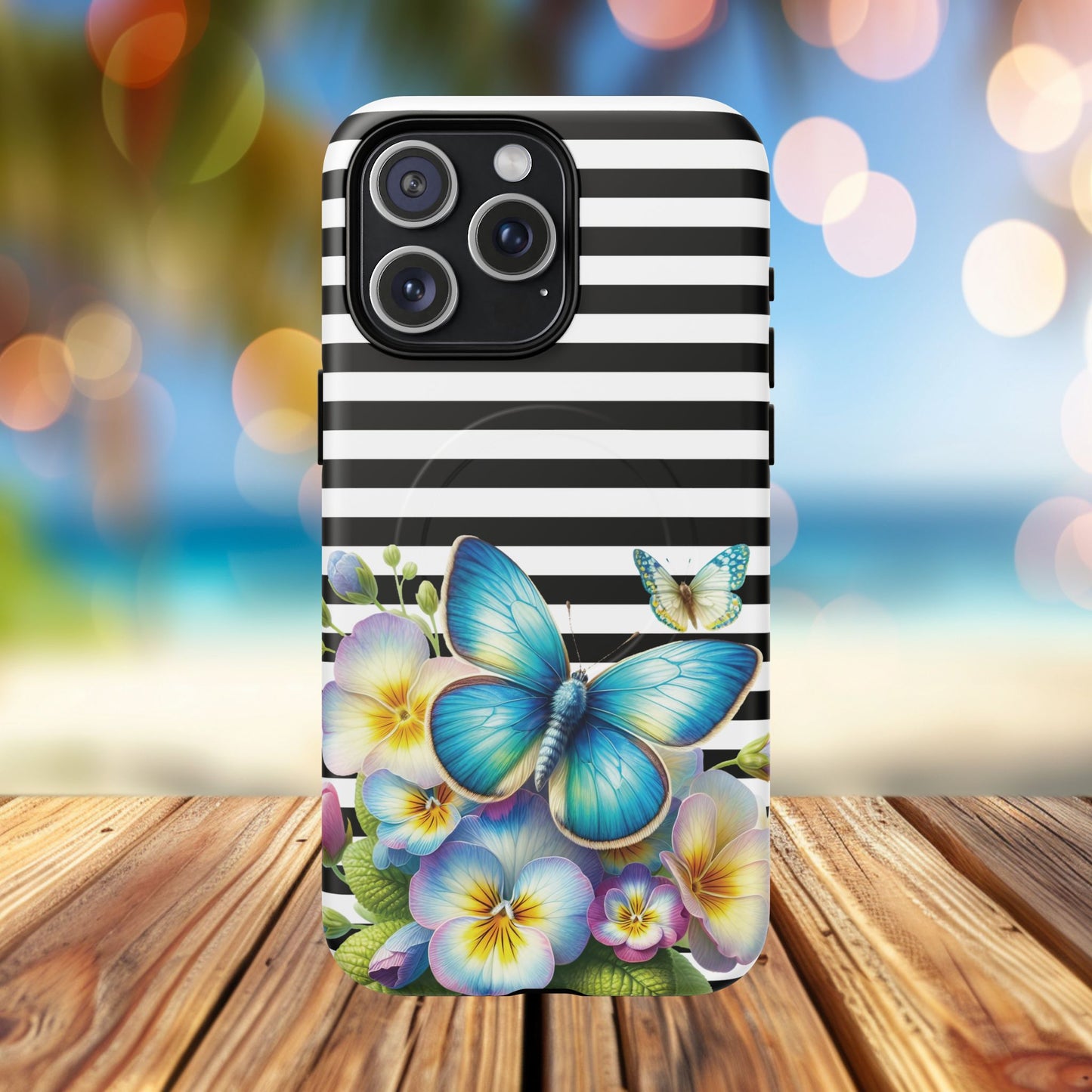 Pansy Parade Tough iPhone Magnetic Cases, Floral Tough Case, Striped iPhone Magnetic Cover, Phone Accessory, Gift for Nature Lovers