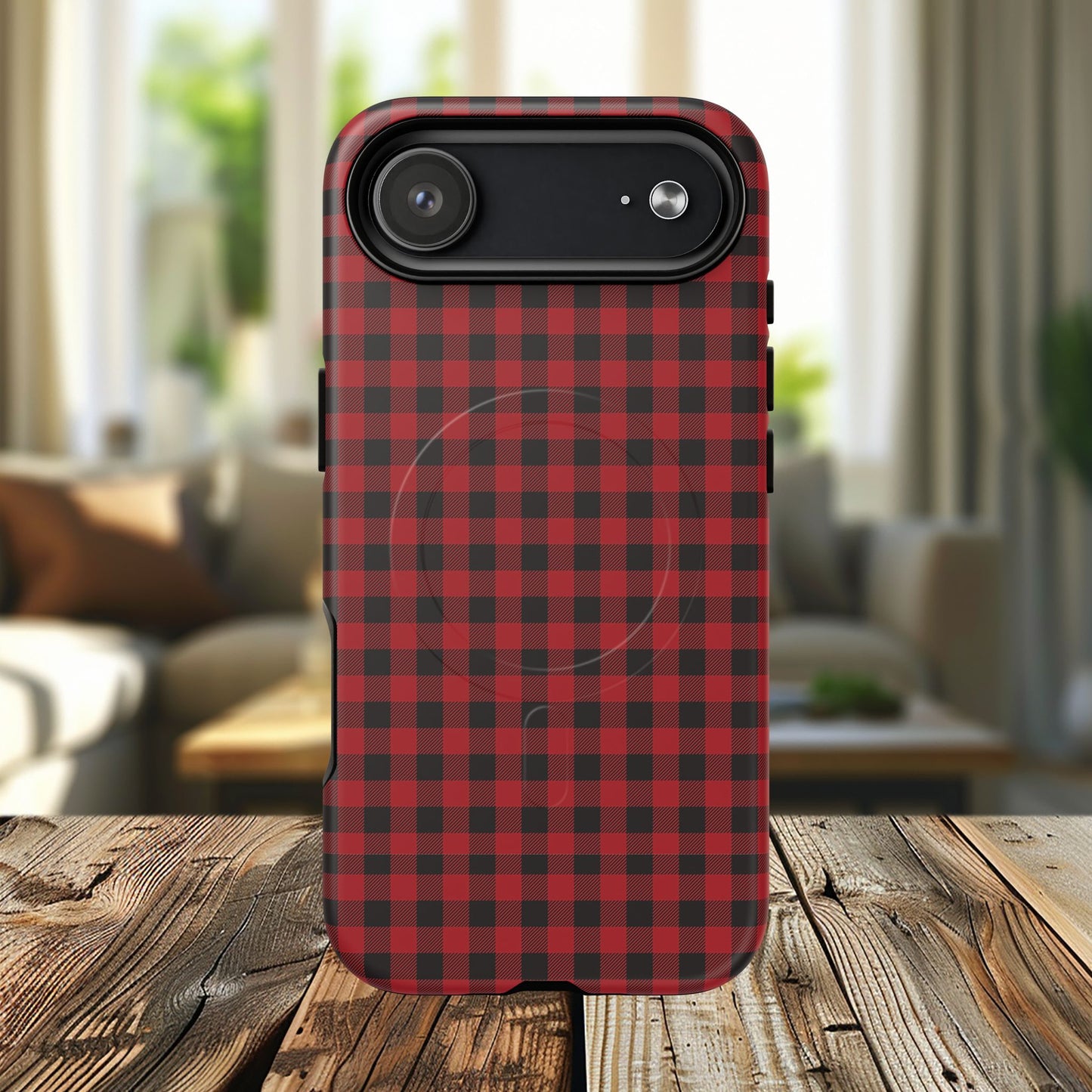 Tough Magnetic Phone Case - Red Plaid, Durable, Stylish Protection for iPhones, Gift for Outdoor Lovers, Unique Phone Cover