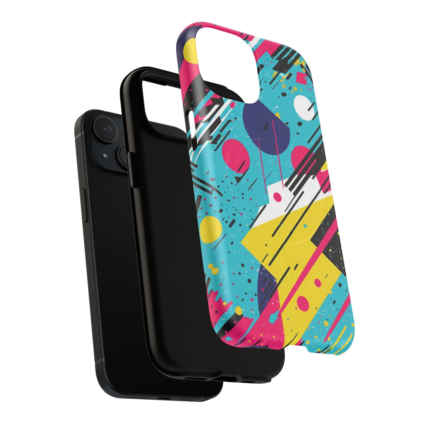 Retro Pop Vibes Magnetic iPhone Case with Abstract Design, Tough iPhone Cover, iPhone Accessory, Gift for Tech Lovers, Trendy iPhone Protector