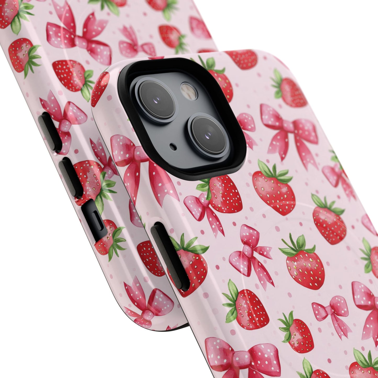 Strawberry Blush Coquette Magnetic Tough iPhone Cases - Funky Fruit Cases, Floral iPhone Cover, Trendy Gifts, iPhone Accessories, Strawberry Lover