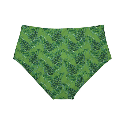 Green Tropical Bliss High-Waist Hipster Bikini Bottom (AOP)