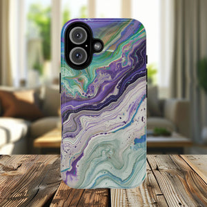 Stylish Purple Acrylic Tough Magnetic iPhone Cases, Unique Protective Cases for iPhone, Colorful Marble Design, Great Gift for iPhone Lovers
