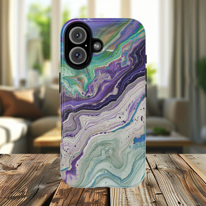 Stylish Purple Acrylic Tough Magnetic iPhone Cases, Unique Protective Cases for iPhone, Colorful Marble Design, Great Gift for iPhone Lovers