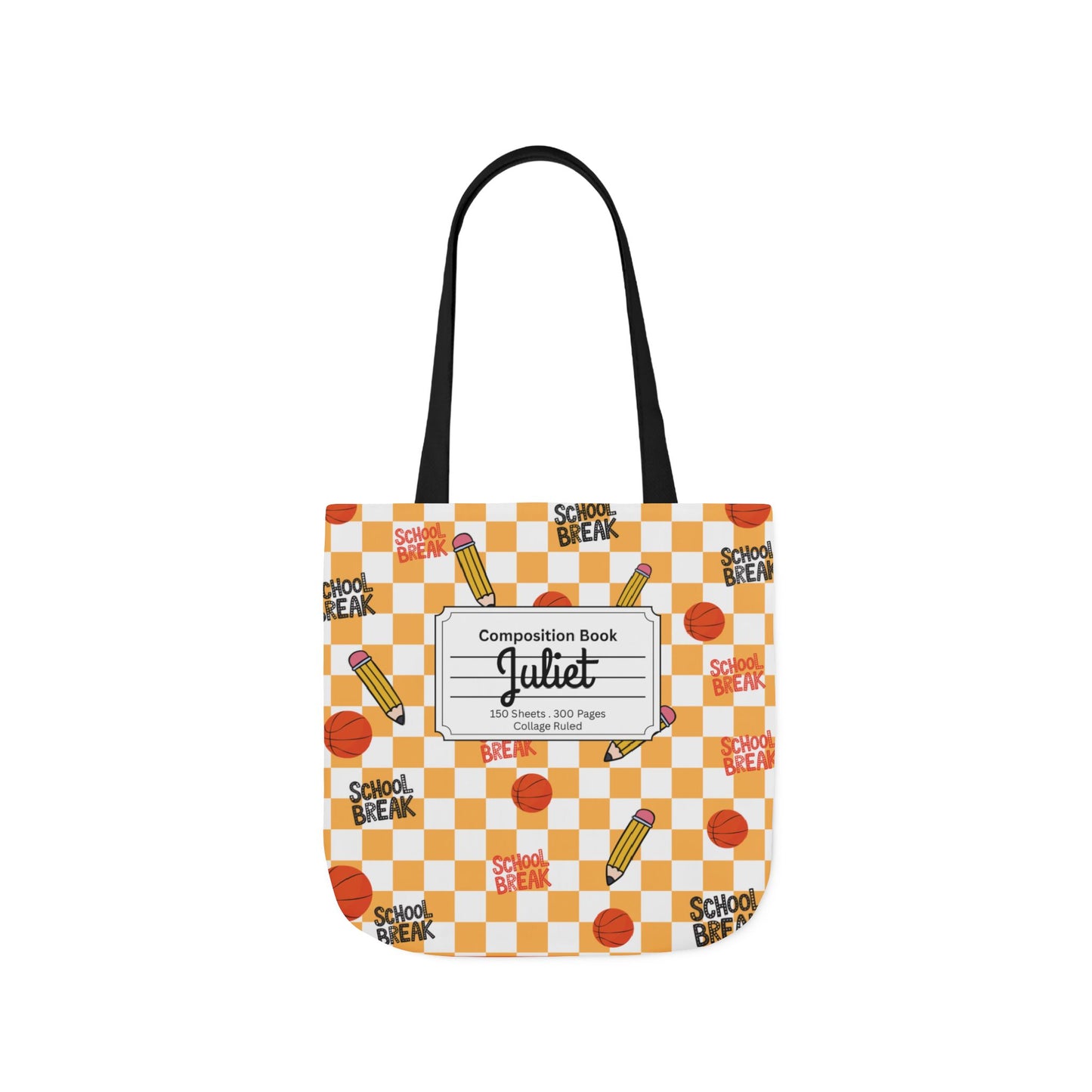 Personalized Orange Schoolyard Chic Composition Book Inspired Canvas Tote Bag with Colorful Straps, Cute School Bag, Eco-Friendly Tote, Back to School Shopping Bag, Teacher Gift Idea
