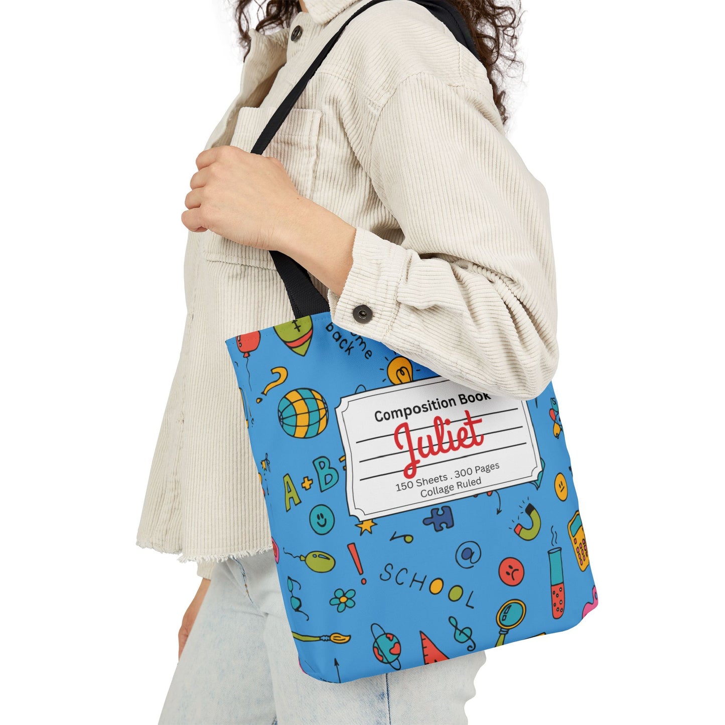 Personalized Classroom Couture Composition Book Inspired Canvas Tote Bag with Colorful Straps, Cute School Bag, Eco-Friendly Tote, Back to School Shopping Bag, Teacher Gift Idea