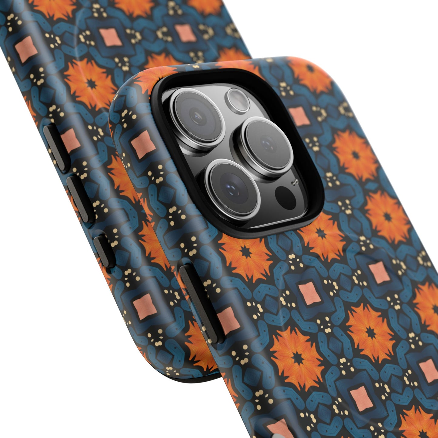 Saffron Tile Bloom Vibrant Floral Tough Magnetic iPhone Case, Durable iPhone Cover, Gift for Her, Floral Design, Unique iPhone Protection.