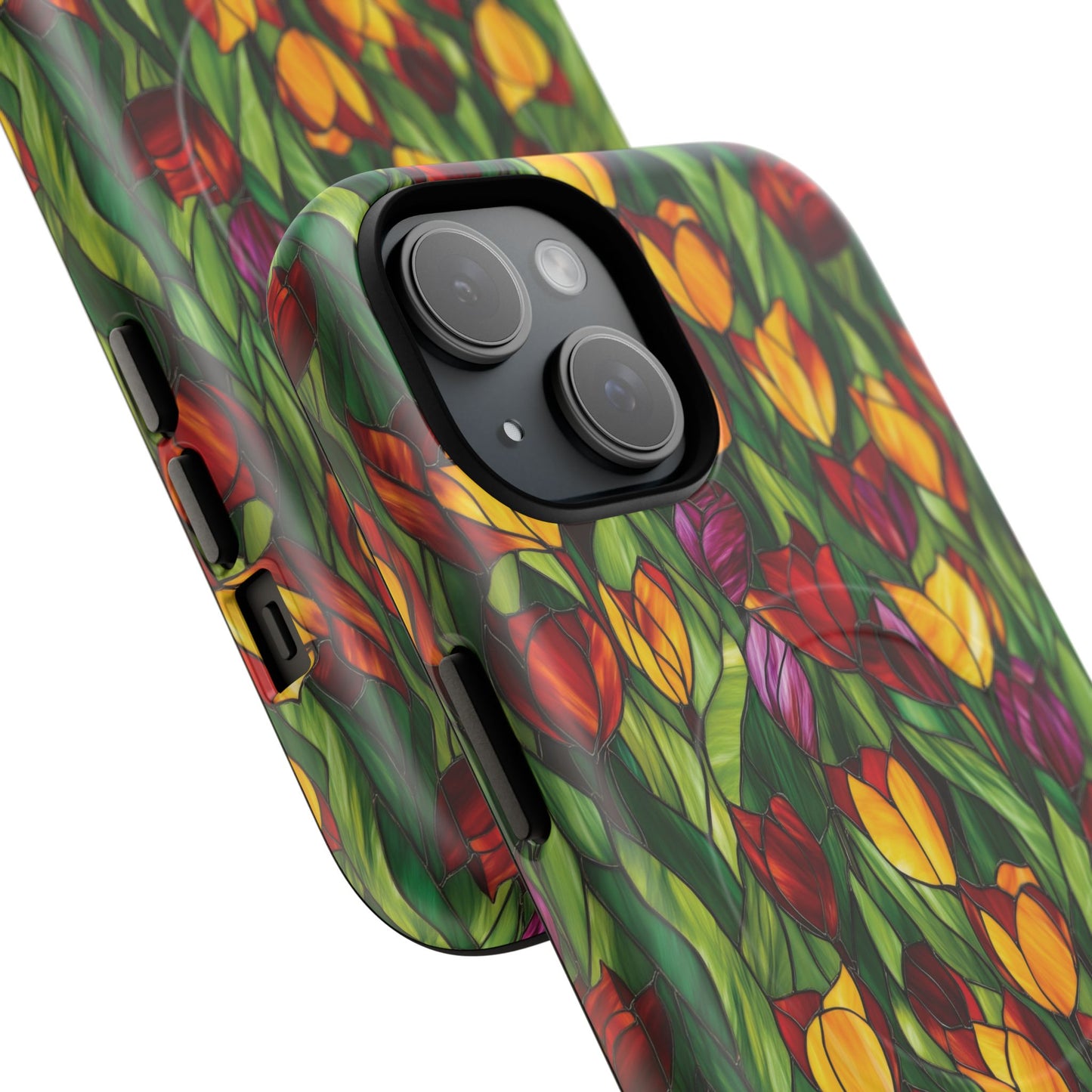 Floral Luminous Whirl Tough Magnetic iPhone Case, Stylish Protection for Everyday Life, Gift for Flower Lovers, Unique iPhone Accessory, Stained Glass iPhone Protection.