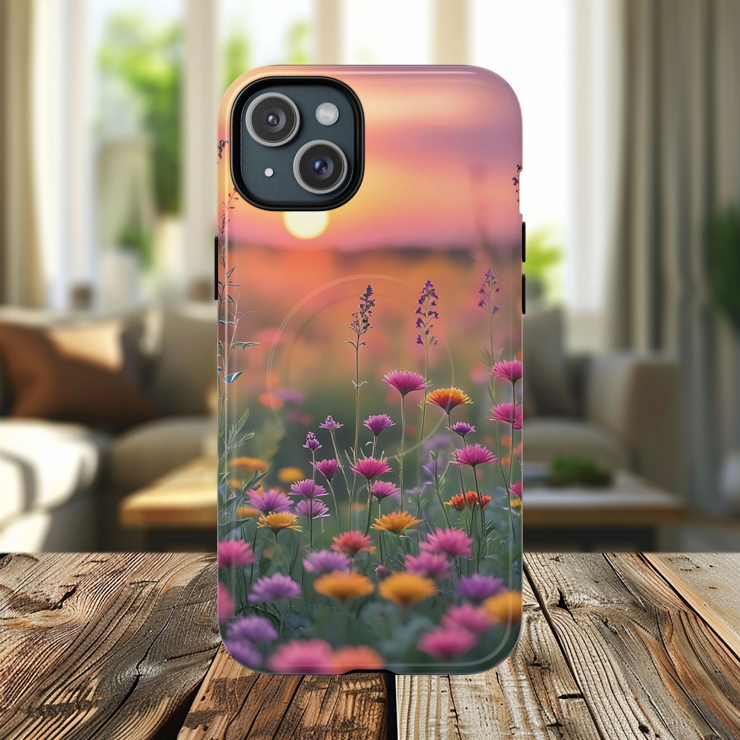 Floral Sunset Phone Case, Tough Magnetic Cases for iPhone, Nature Lover Gift, Durable Protection, Eco-Friendly Phone Accessory