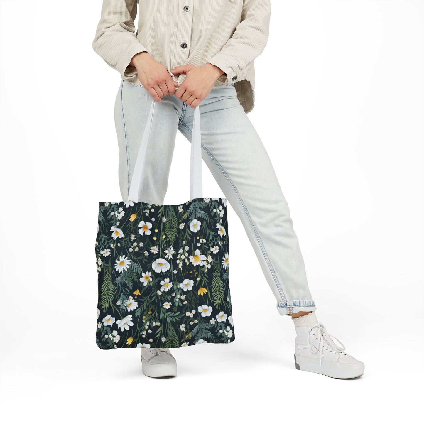 Daisy Delight Floral Canvas Tote Bag with 5-Color Straps | Eco-Friendly Shopping Bag