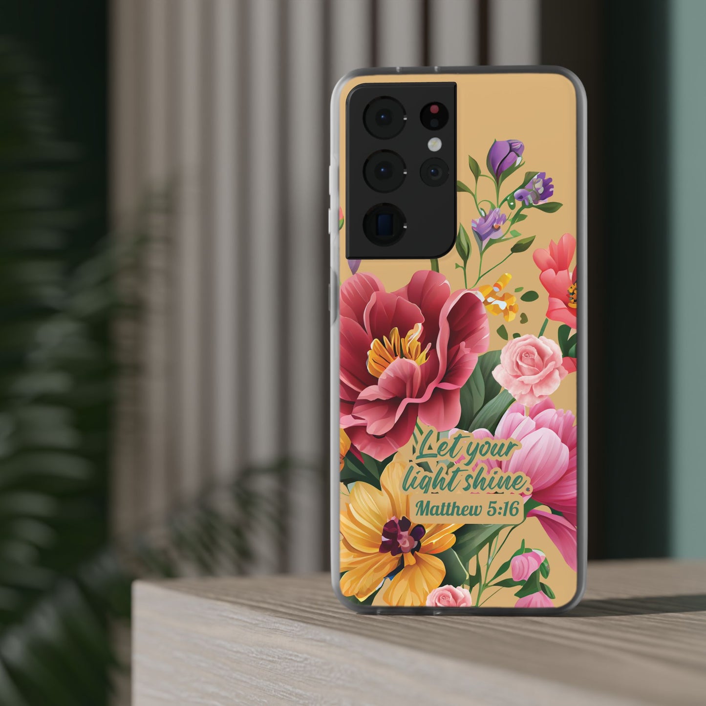Floral Scripture Phone Case — "Let Your Light Shine" (Matthew 5:16) for iPhone and Samsung Cases.