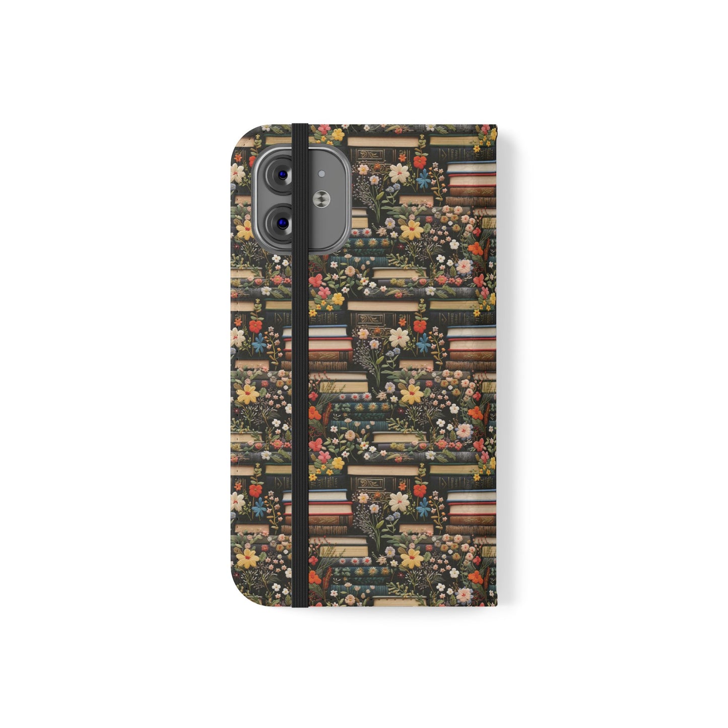 Book Stack Floral Flip iPhone and Samsung Phone Case — Vintage Library Wallet Cover.