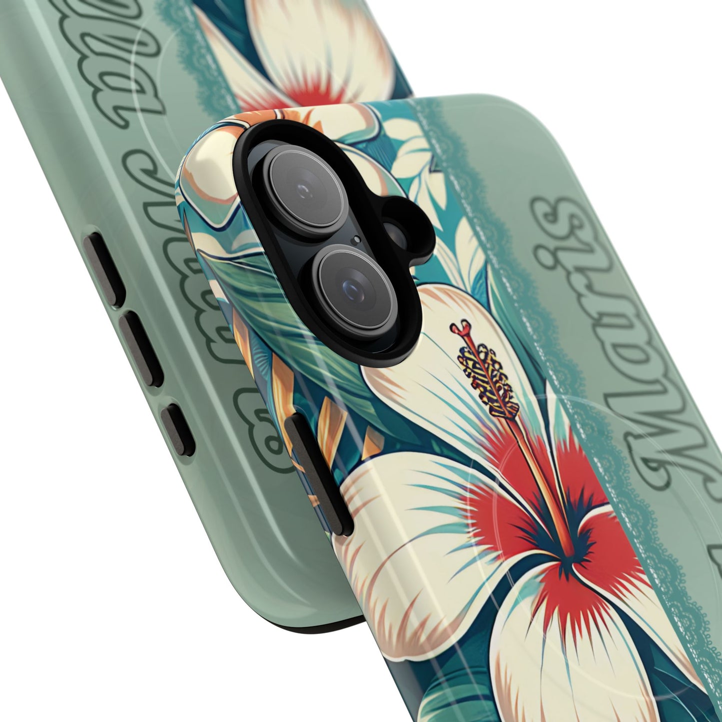 Personalized Tropical Floral Phone Case – Stylish Tough Magnetic Cases for iPhone, Customizable with Names, Perfect Gift for Nature Lovers