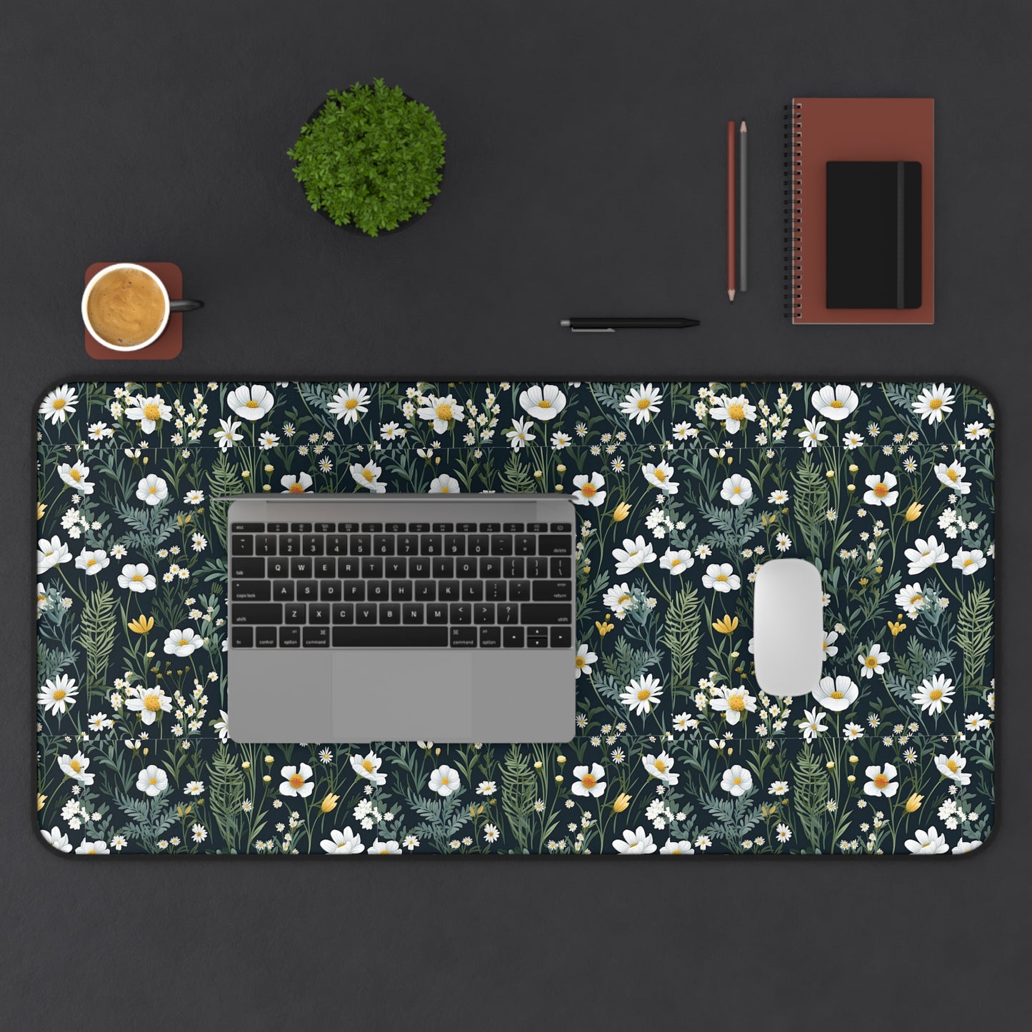 Daisy Delight Floral Desk Mat - Elegant Botanical Design for Home Office Decor.