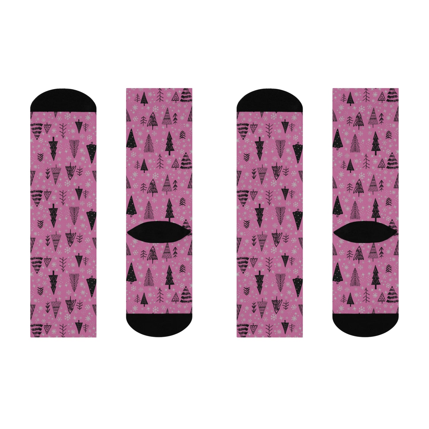 Winter Wonderland Pink Cushioned Crew Socks - Comfortable DTG Print One-Size Style