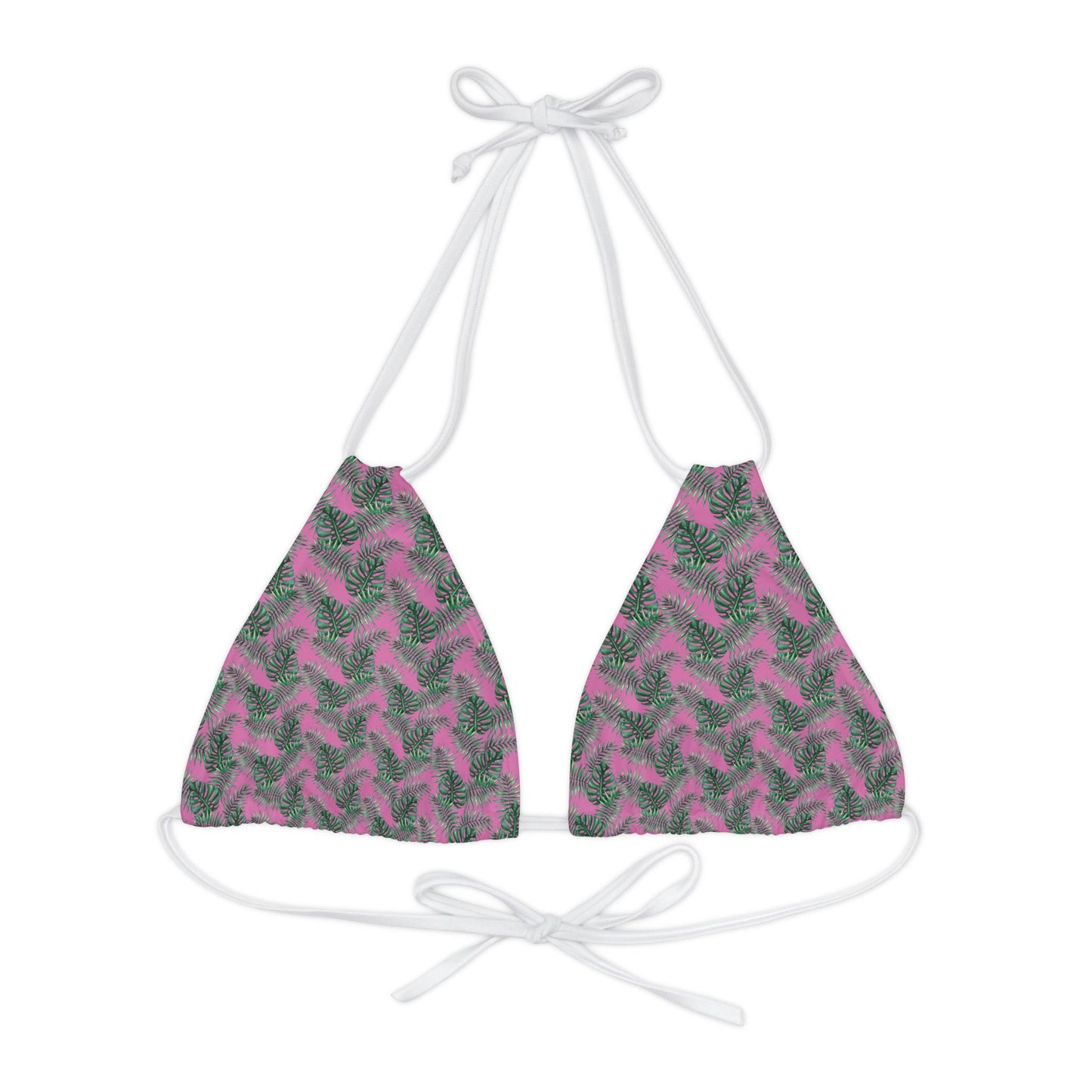 Pink Tropical Bliss Strappy Triangle Bikini Top (AOP)- (PY)