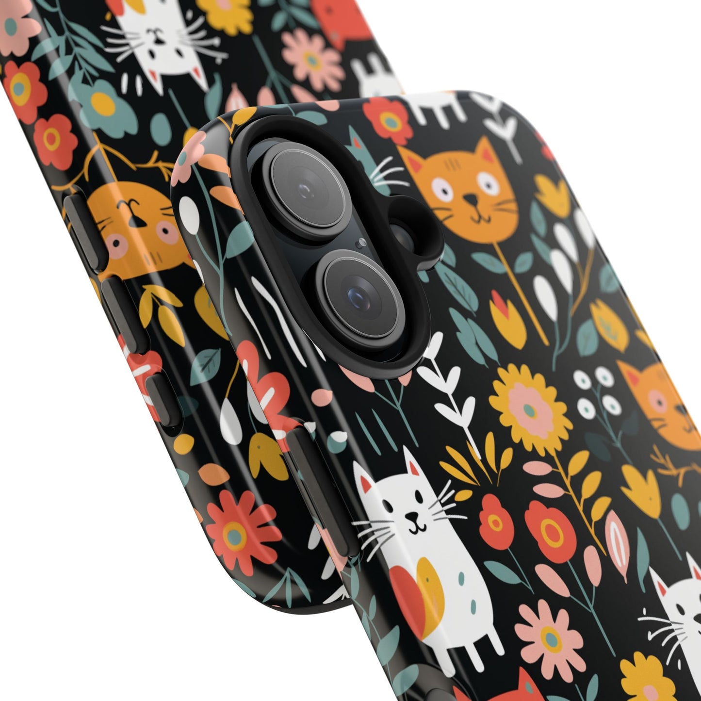 Personalized Whimsical Feline Garden Tough Phone Case — Custom Name iPhone & Samsung