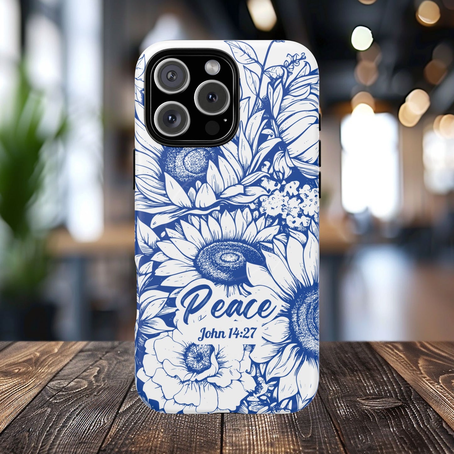 Peace I Leave with You John 14:27, Inspirational Gift, Tough iPhone Magnetic Case Scripture, Sunflower Bible Verse, MagSafe® iPhone® Tough Case, iPhone 14, iPhone 15, iPhone 16, Pro, Pro Max, Plus.
