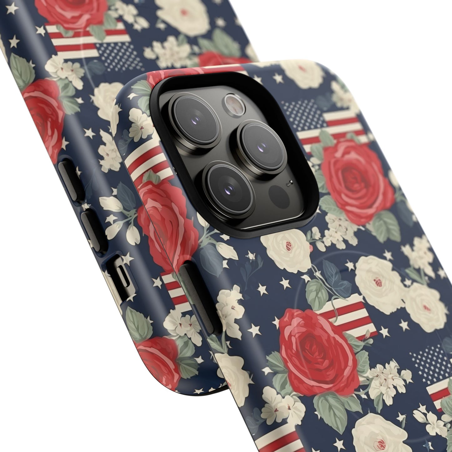 Liberty in Bloom Tough iPhone Magnetic Case, Floral Design, Gift for Moms, Gift for Dads,  iPhone Accessories, Patriotic iPhone Accessory.