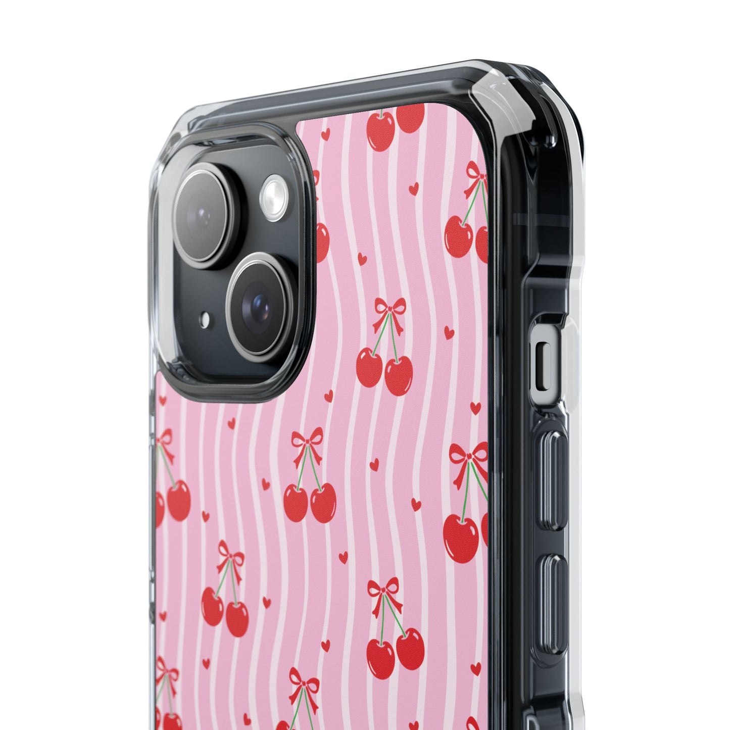 Personalized Cherry Blossom Dreams Clear Magnetic MagSafe iPhone® 13, 14, 15, 16, 17, X/XS, SE, XR, Mini, Pro, Pro Max, Plus Cases. — Customizable Name Accent