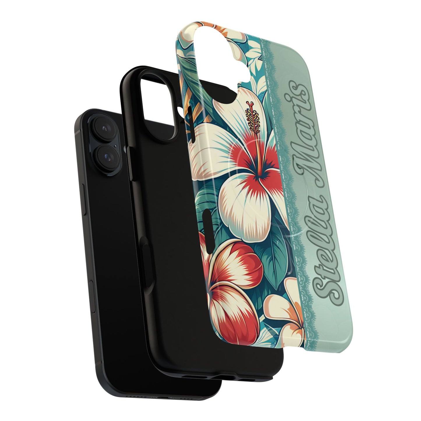 Personalized Tropical Floral Phone Case – Stylish Tough Magnetic Cases for iPhone, Customizable with Names, Perfect Gift for Nature Lovers