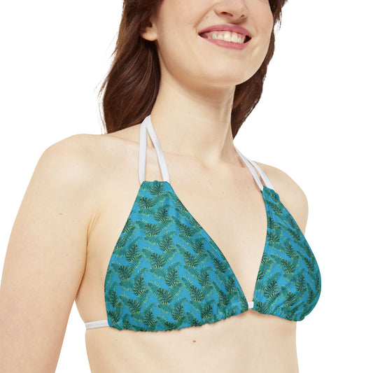 Turquoise Tropical Bliss Strappy Triangle Bikini Top (AOP)- (PY)