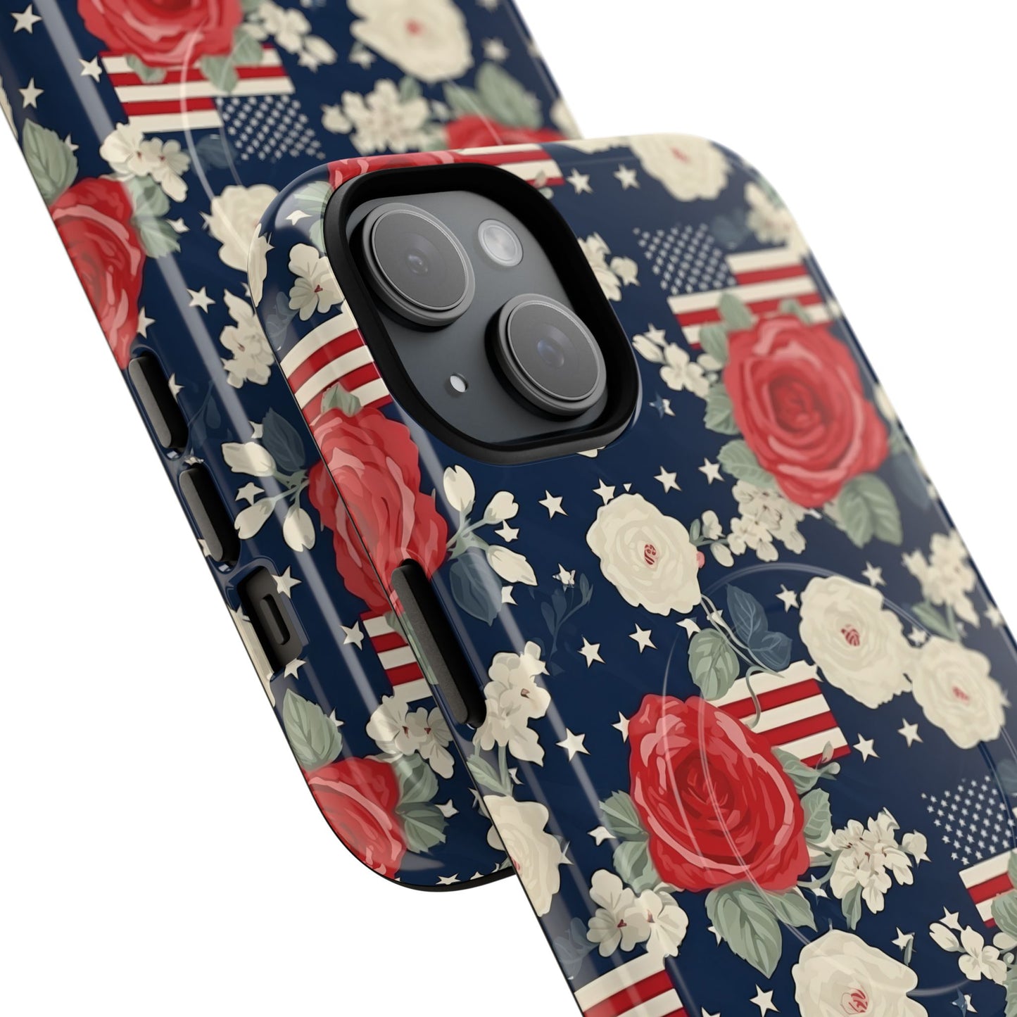 Liberty in Bloom Tough iPhone Magnetic Case, Floral Design, Gift for Moms, Gift for Dads,  iPhone Accessories, Patriotic iPhone Accessory.