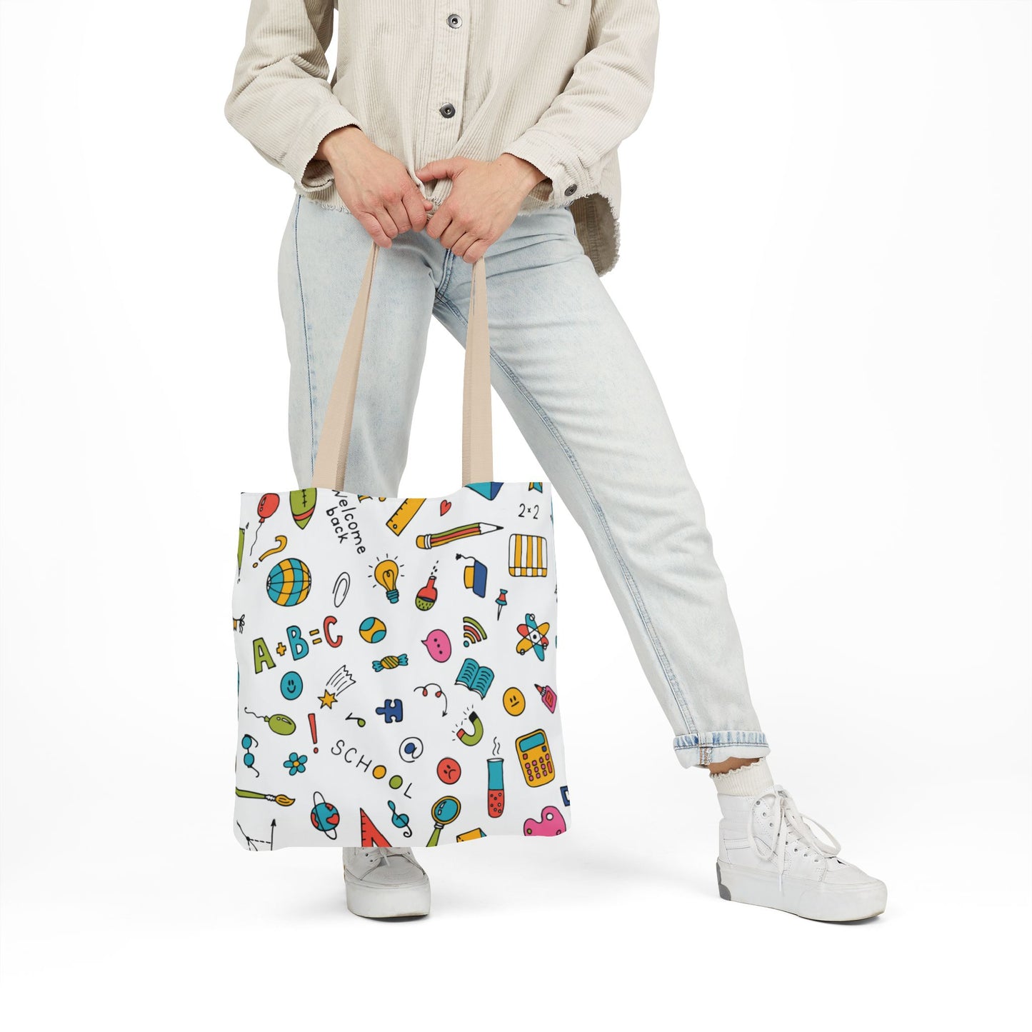 Personalized Classroom Couture Composition Book Inspired Canvas Tote Bag with Colorful Straps, Cute School Bag, Eco-Friendly Tote, Back to School Shopping Bag, Teacher Gift Idea