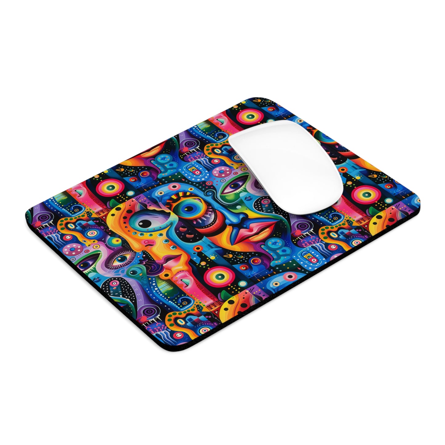 Psychedelic Visions Colorful Abstract Faces Mouse Pad - Artistic Desk Accessory