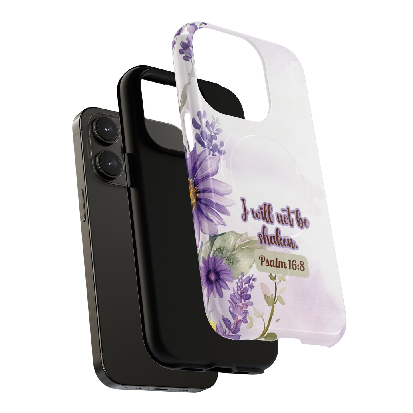 Floral Inspirational Tough iPhone Magnetic Case, Psalm 16:8 Gift, Faith Gift, MagSafe® iPhone® Tough Case, iPhone 14, iPhone 15, iPhone 16, Pro, Pro Max, Plus
