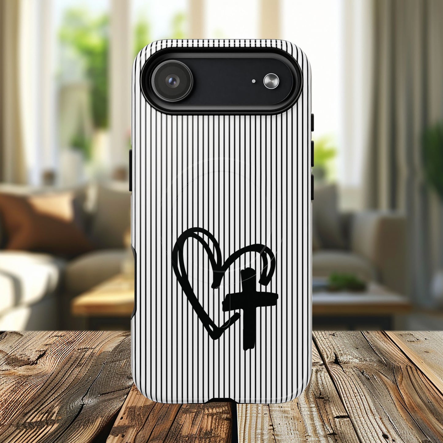 Tough Magnetic Phone Case with Heart & Cross Design, Durable Phone Cover, Unique Gift for Her, Stylish Accessory, Everyday Use