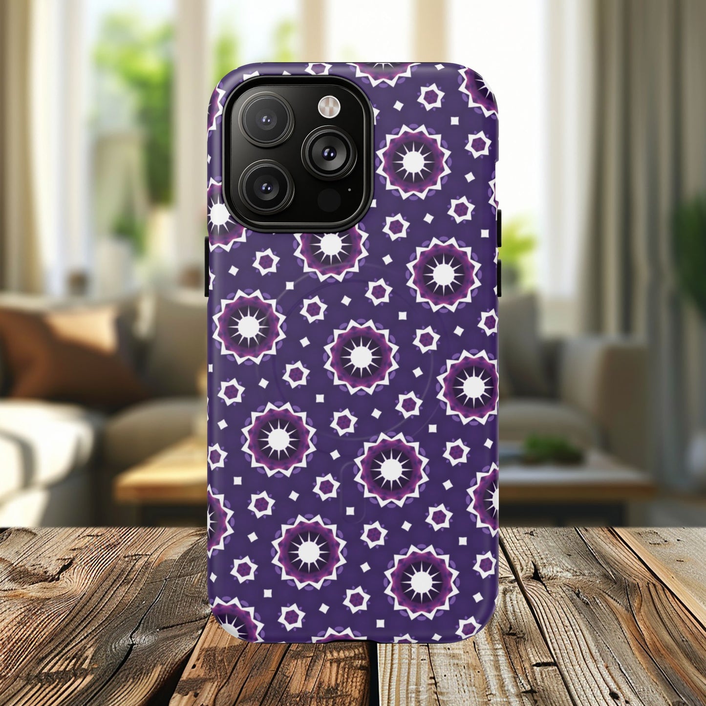 Violet Nova Bloom Stylish Tough Magnetic iPhone Case, Purple Floral iPhone Cover, Durable Cell iPhone Protector, Gift for Her, Mother's Gift