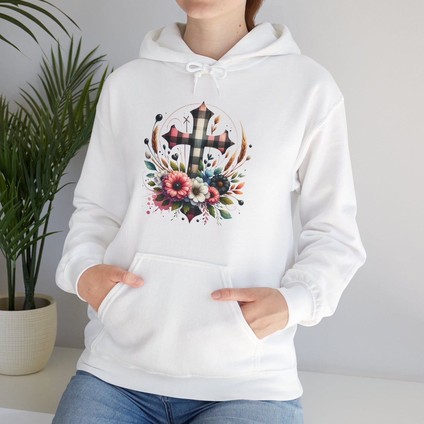 Faith and Floral Cross Unisex Gildan Hoodie Sweatshirt