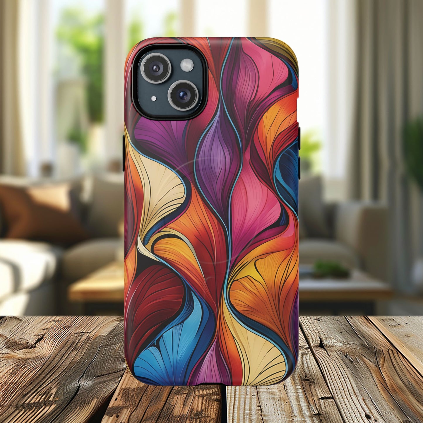 Vibrant Leaf Wave Tough Magnetic Phone Case, Vibrant Smartphone Cover, Unique Protective Case for Gifts, Phone Accessories, Trendy Design