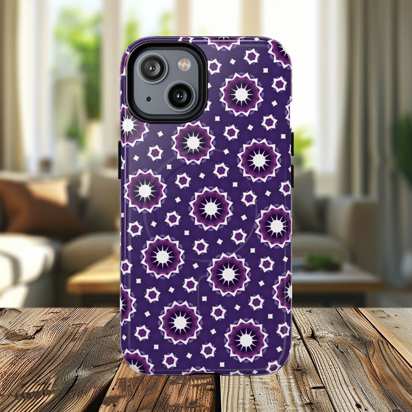 Violet Nova Bloom Stylish Tough Magnetic iPhone Case, Purple Floral iPhone Cover, Durable Cell iPhone Protector, Gift for Her, Mother's Gift