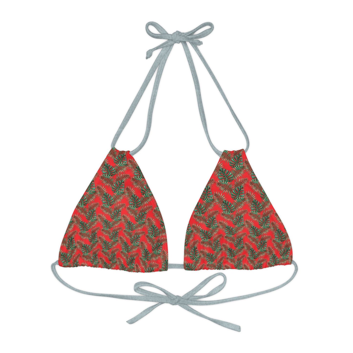 Red Tropical Bliss Strappy Triangle Bikini Top (AOP)- (PY)