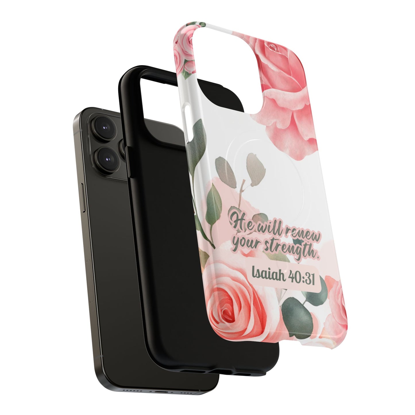 You will Renew your Strength Isaiah 40:11, Inspirational Gift, Tough iPhone Magnetic Case Scripture, Floral Bible Verse, MagSafe® iPhone®, iPhone 14, iPhone 15, iPhone 16, Pro, Pro Max, Plus.
